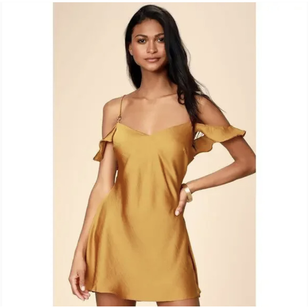 Satin Mini Dress in Mustard